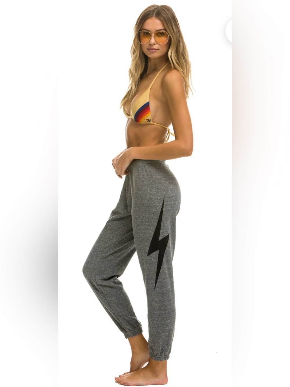 Aviator Nation Bolt Sweatpants Heather Gray Joggers Black Lightning Size M?